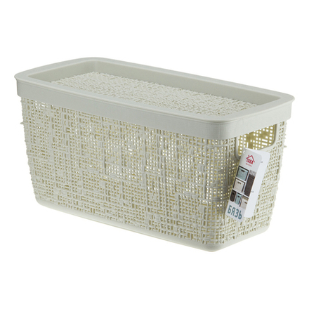 Корзинка д/хранения Idea Бязь 4л 28х14х14cм с крышкой, белый ротанг ПП