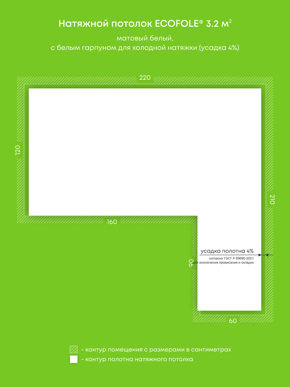 Матовый натяжной потолок 3.2 м2