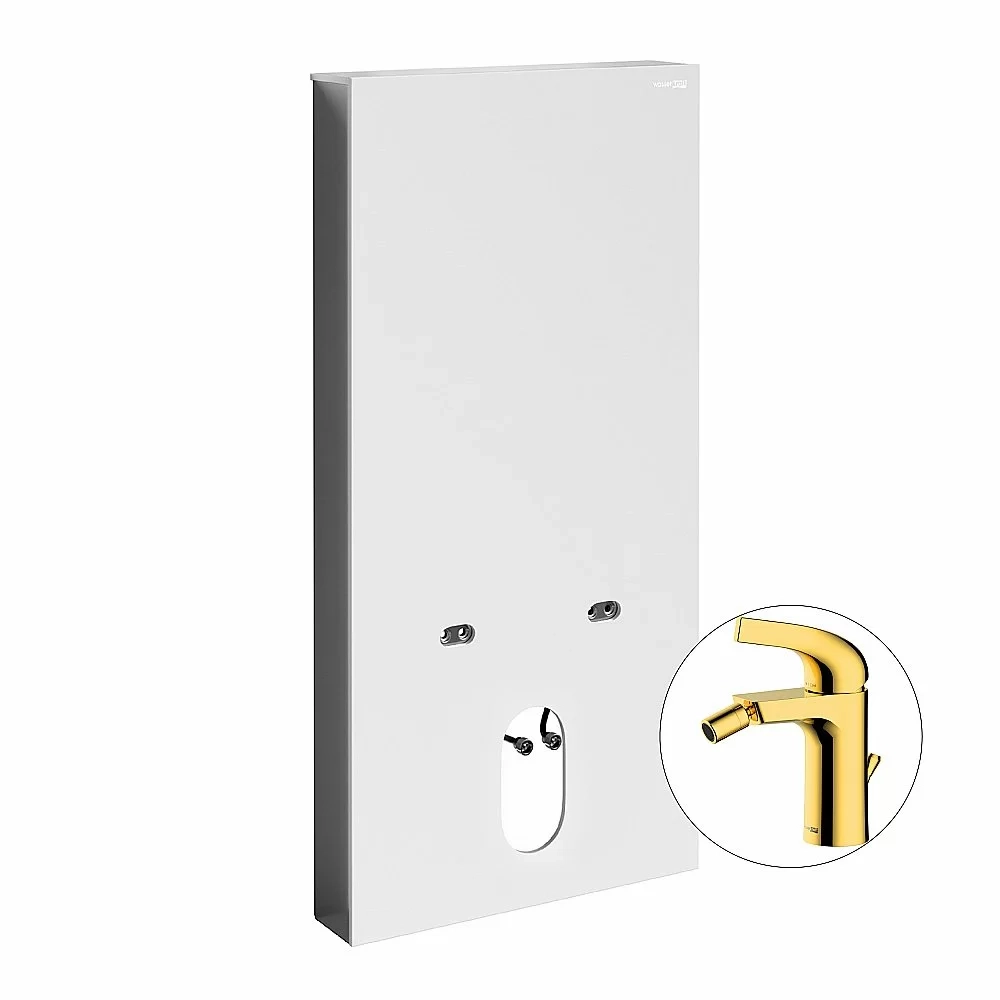 Инсталляция для биде со смесителем WasserKraft Naab 86BDT.050.WH.SQ7106 белая панель/смеситель золото глянцевое