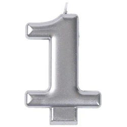 Свечи-цифры Серебряные, 8 см.