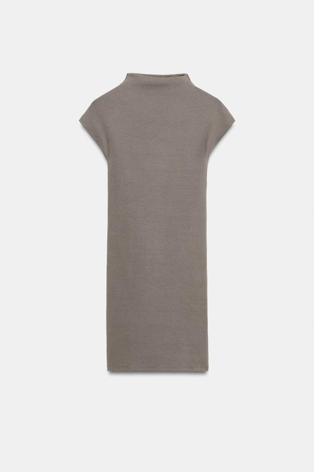 ZARA КОРОТКОЕ ПЛАТЬЕ С ВОРОТНИКОМ-СТОЙКОЙ, СЕРОВАТО-КОРИЧНЕВЫЙ