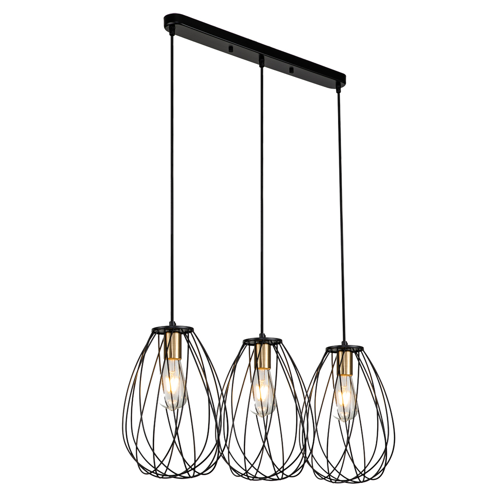 Подвесной светильник 3x60Вт E14, металл, чёрный/бронза