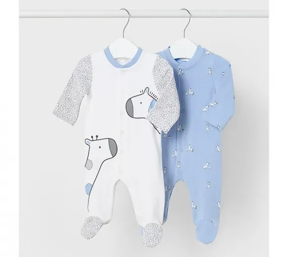 Комбинезон Mayoral Newborn Зебра и Жираф Светло-голубой, 2 шт.