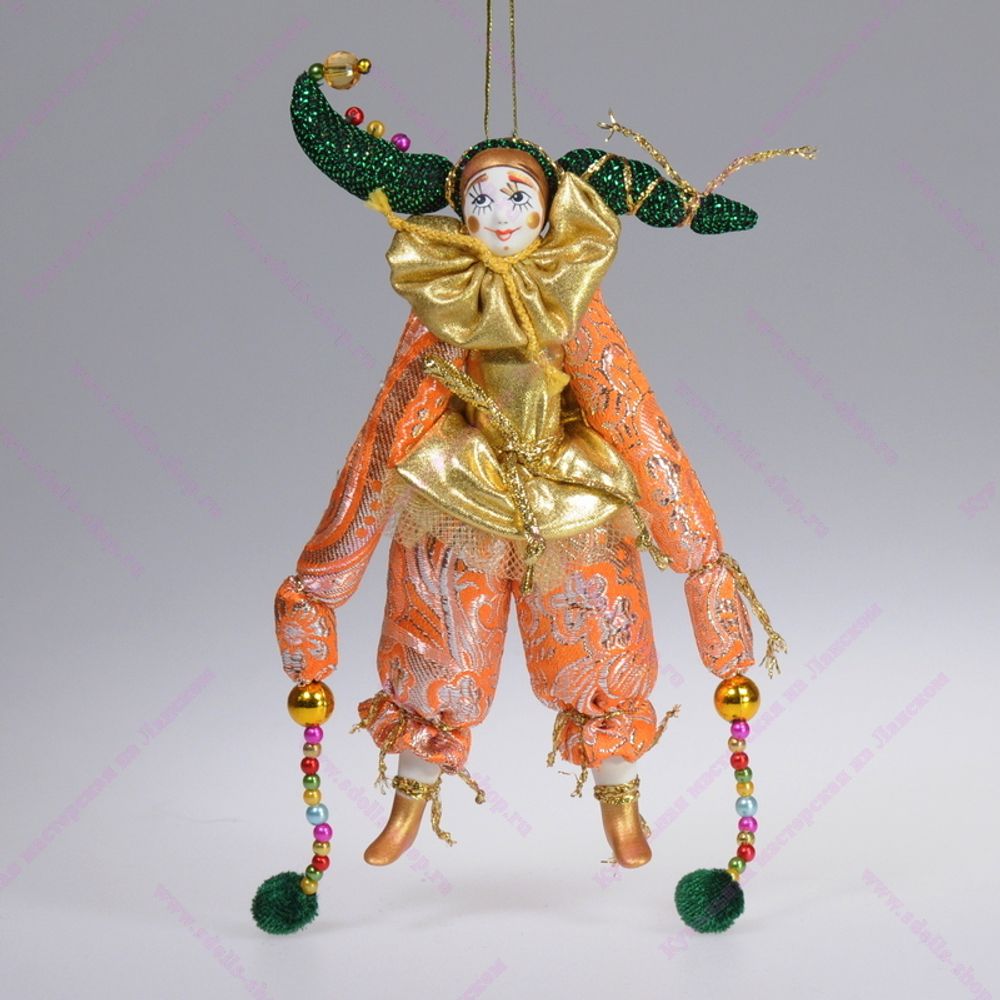 Ёлочная игрушка Клоун парчовый в двурогом колпачке