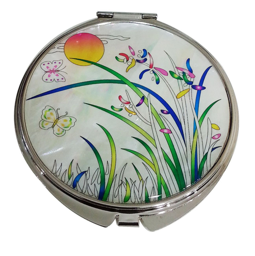 Зеркальце складное ручной работы Орхидеи, Южная Корея 75мм