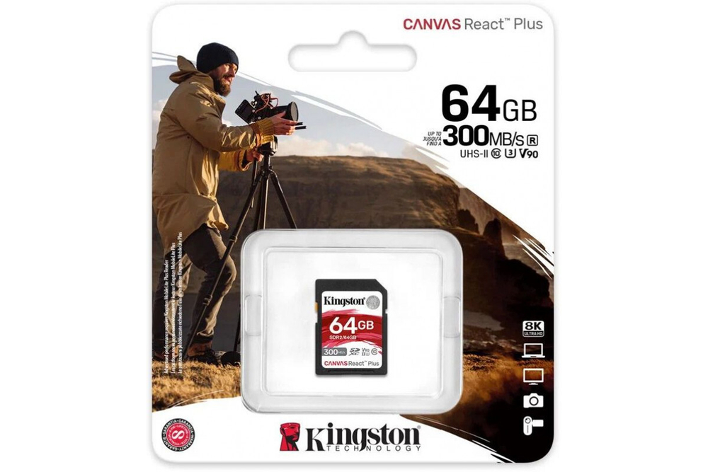 Карта памяти Kingston SDXC Canvas React Plus UHS-II V90 U3 (260/300MB/s) 64GB
