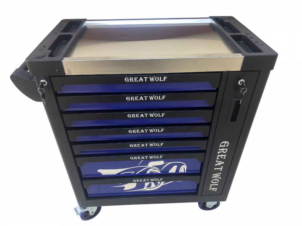 Инструментальная тележка GW-8ST BLUE Great Wolf (8 ящиков, центральный замок, колеса с блокировкой, усиленная)