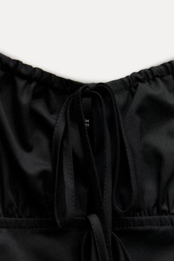 ZARA ТОП ИЗ ГАБАРДИНА С ЗАВЯЗКАМИ, ЧЕРНЫЙ