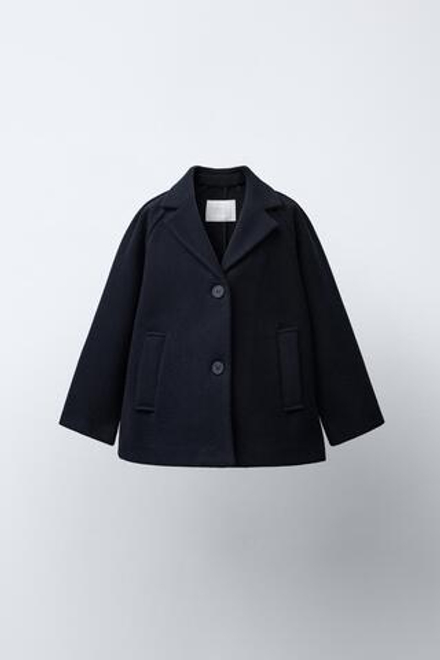 ZARA ПАЛЬТО ИЗ ШЕРСТЯНОЙ ТКАНИ, МОРСКОЙ СИНИЙ
