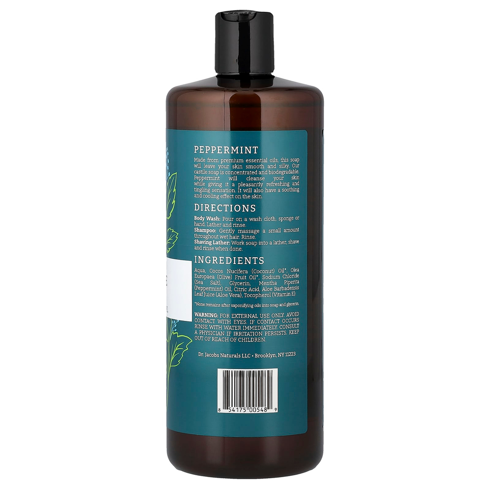 Dr. Jacobs Naturals, Кастильское гель-гель для душа на растительной основе, эфирное масло перечной мяты, 946 мл (32 унции)
