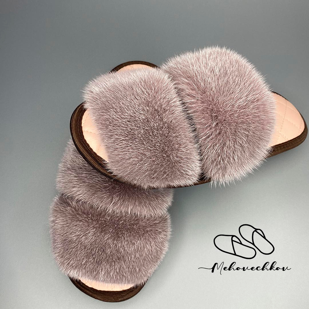 Тапочки для дома из норки | Стелька кожа | Пыльная роза
