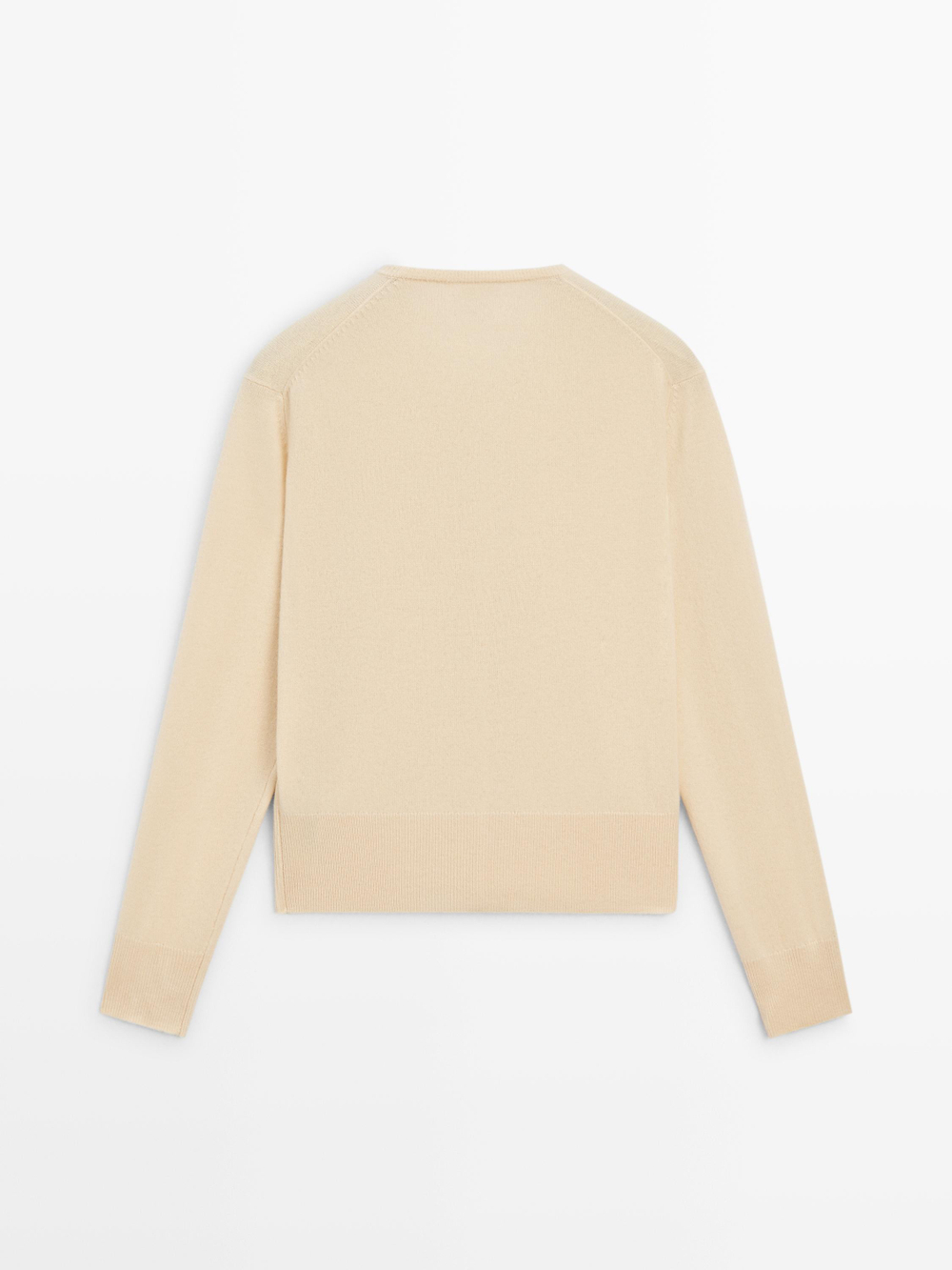 Massimo Dutti Кардиган из шерстяного трикотажа с круглым вырезом, ванильный