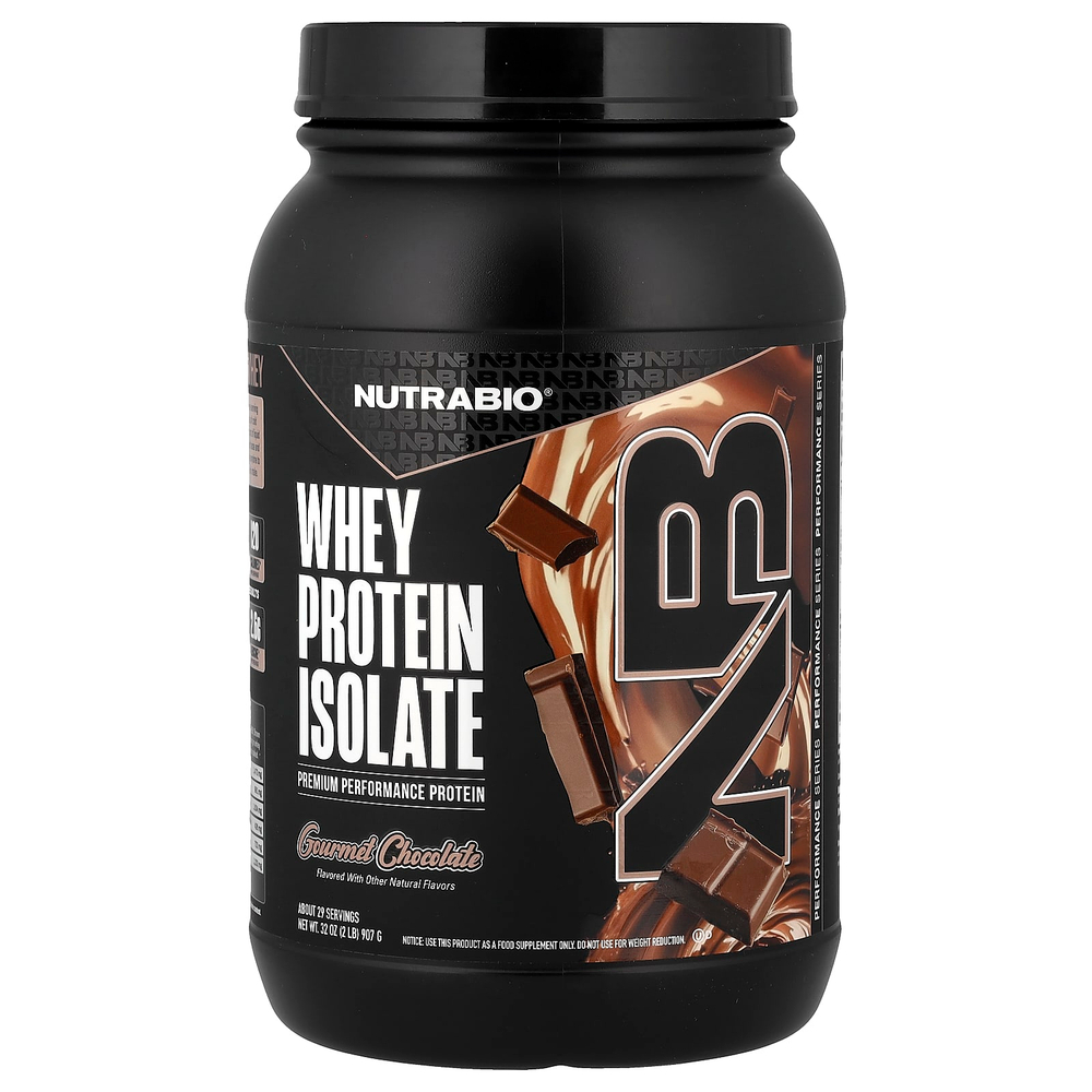 NutraBio, изолят сывороточного протеина, со вкусом изысканного шоколада, 907 г (2 фунта)