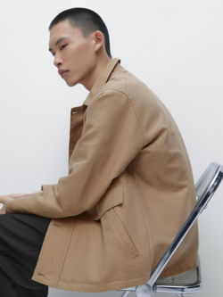 Massimo Dutti Куртка из смесового льна с карманами, бежевый