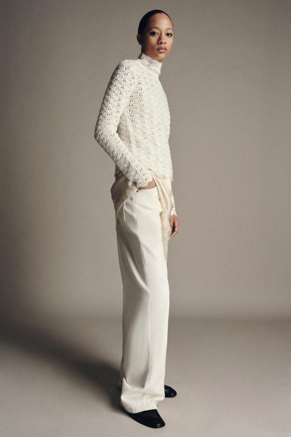 ZARA СВИТЕР ИЗ КОМБИНИРОВАННОГО ТРИКОТАЖА, ЭКРЮ