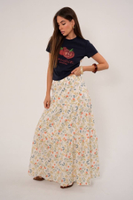 Юбка из хлопка ярусная в мелкий цветочек в макси длине