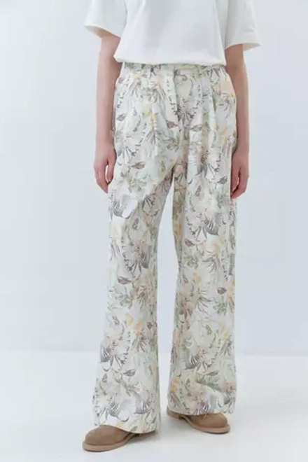Брюки со складками из хлопка с тропическими цветами