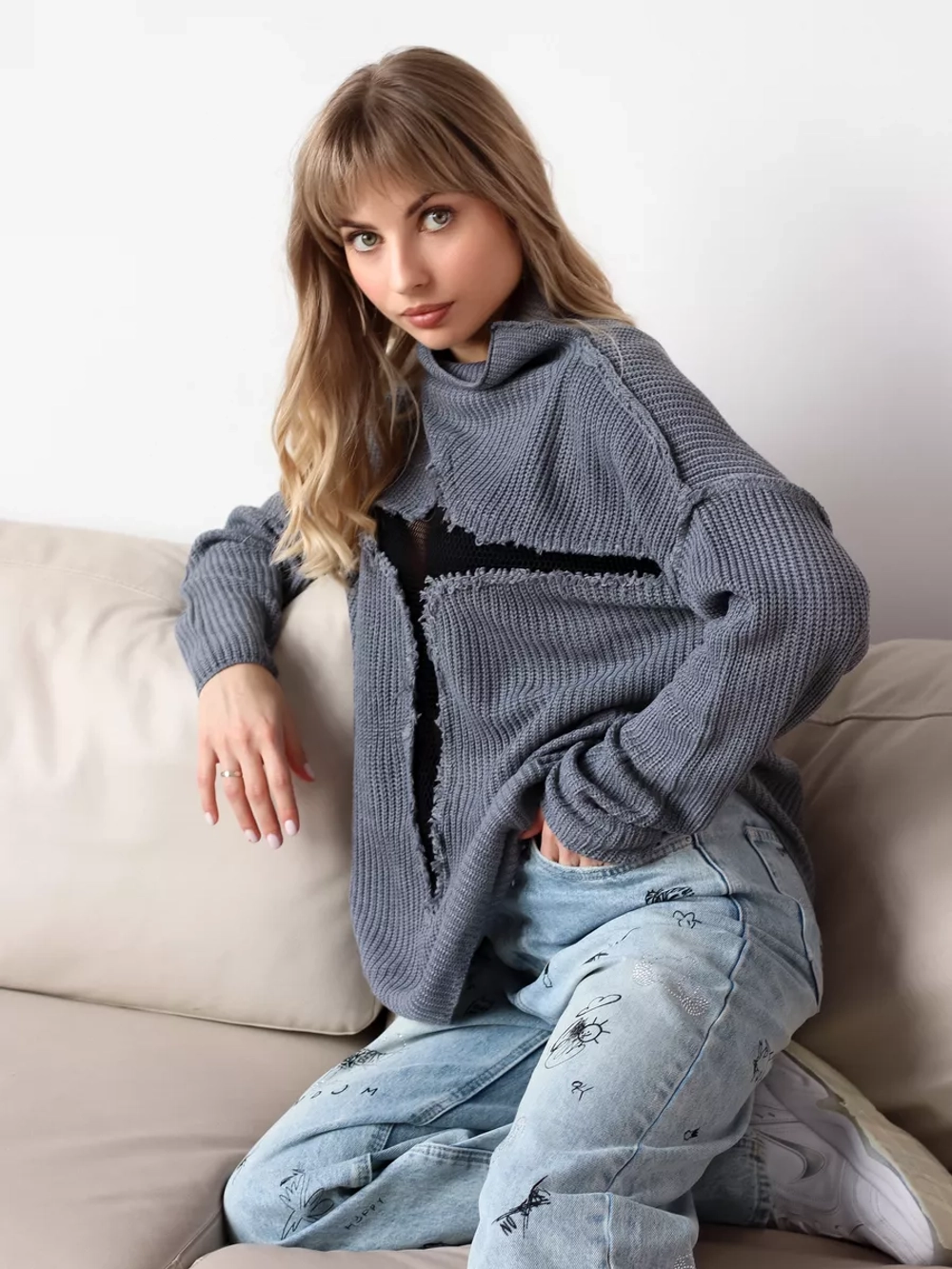 Свитер сетка с горлом