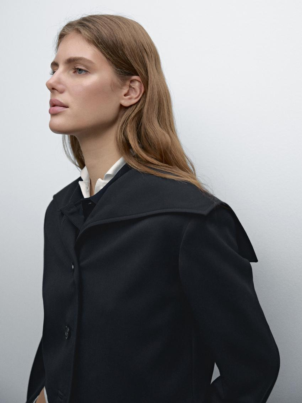 Massimo Dutti Куртка из смесовой шерсти с отложным воротником, темно-синий