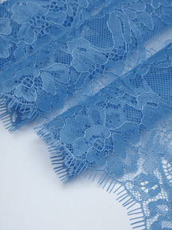 Кружево шантильи для белья голубое неэластичное ширина 23 см купон 2.9 м