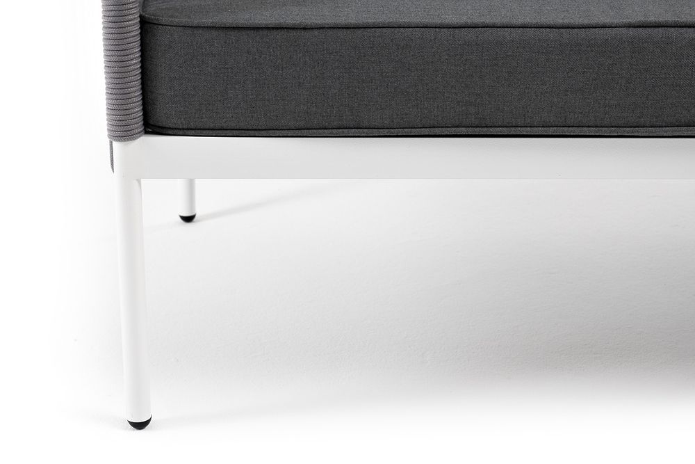 "Канны" диван 3-местный плетеный из роупа, каркас алюминий белый муар, роуп светло-серый круглый, ткань темно-серая 027