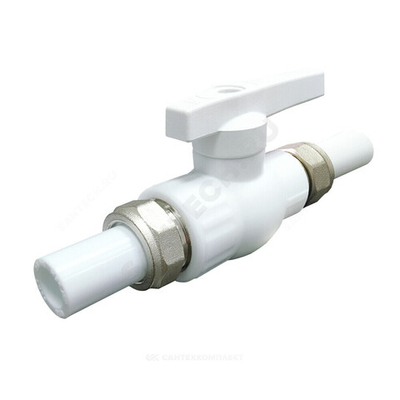 Кран шаровой PP-R полнопроходной белый Дн 20 с двусторонним разъемным соединением VALFEX 20246020