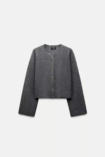 ZARA КАРДИГАН В РУБЧИК, СЕРЫЙ
