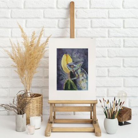 Картина акварельная авторская в паспарту 21х30 см на стену для интерьера "Хамелион"