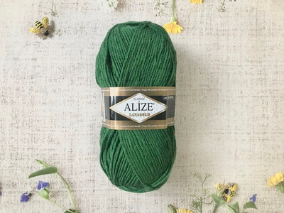 Пряжа ALIZE "Lana Gold Classic". 118 зеленая трава