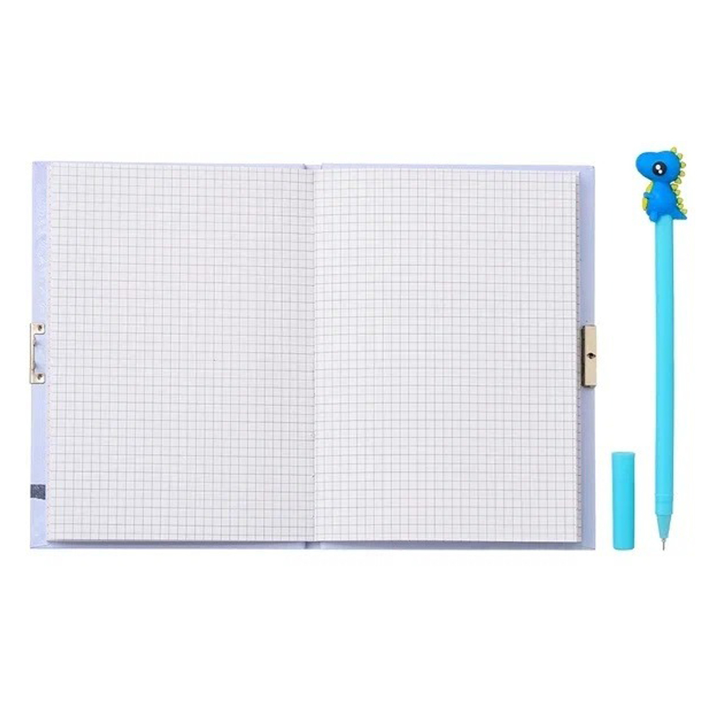 Блокнот детский Basir на замке, с ручкой, формат А6, серия "Dino", с игрушкой, переплет 7БЦ, 18*13.2 см, 48 листов, ассорти