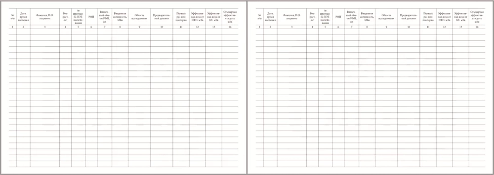Журнал введения РФП пациентам 60 страниц мягкая обложка Приказ №10 к СанПиН 2.6.1.3288-15