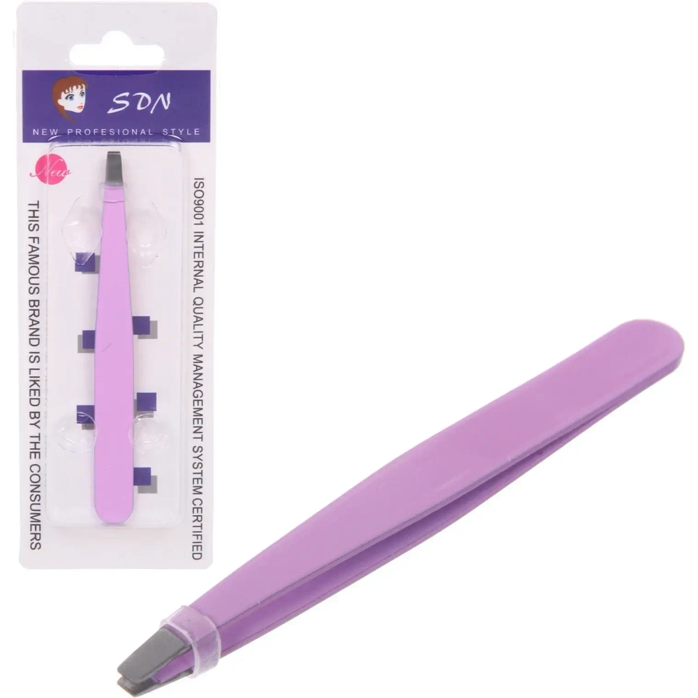 Пинцет для бровей на блистере «Bon Kapriz», скошеный, цвет розовый, 9,5см