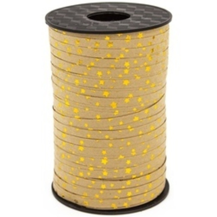 Лента (0,5 см*182 м) Золотые звезды, Крафт, Металлик 1 шт.