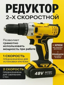 Дрель-шуруповерт аккумуляторный, 21 В, 42 Нм, 2 АК