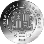 5 динар Футбол Чемпионат мира по футболу Бразилия 2014 г. Андорра 2012 г. PROOF