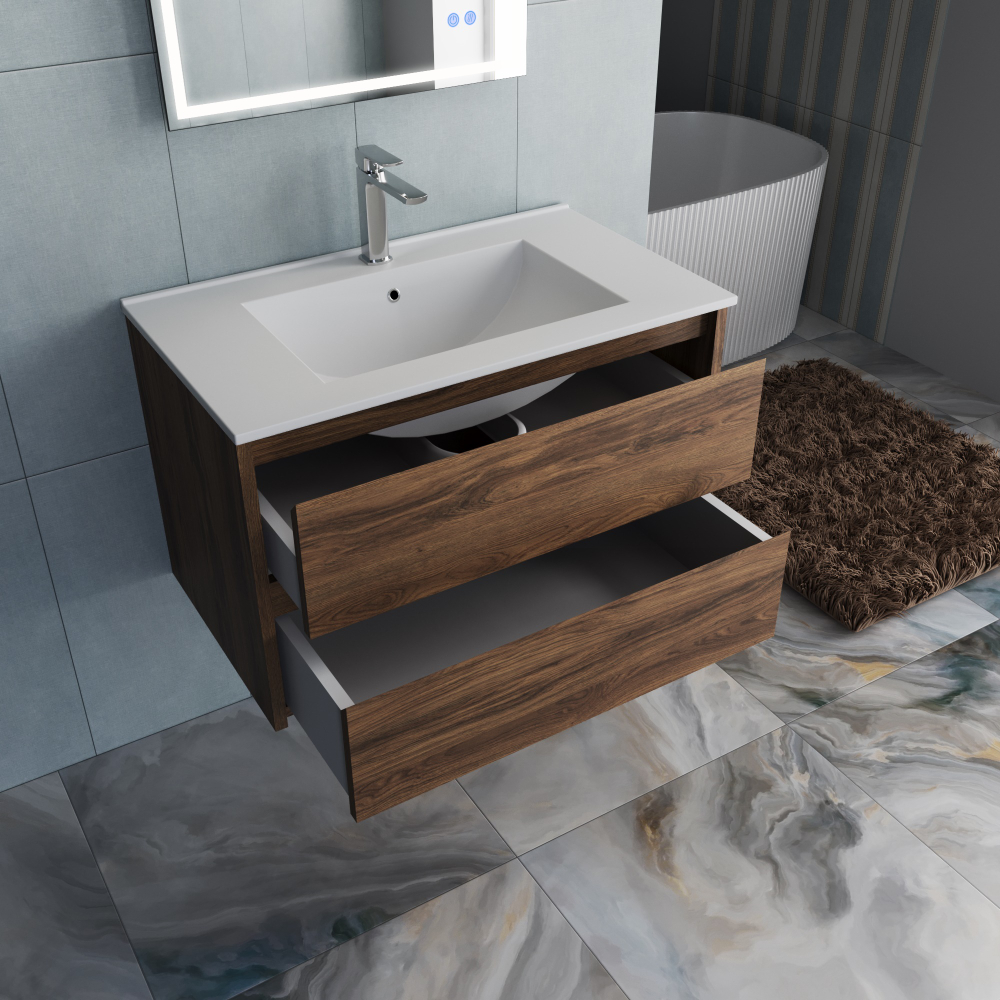 Тумба под раковину Vincea Gio 800 подвесная, 2 выкатных ящика soft-close, C.Oak