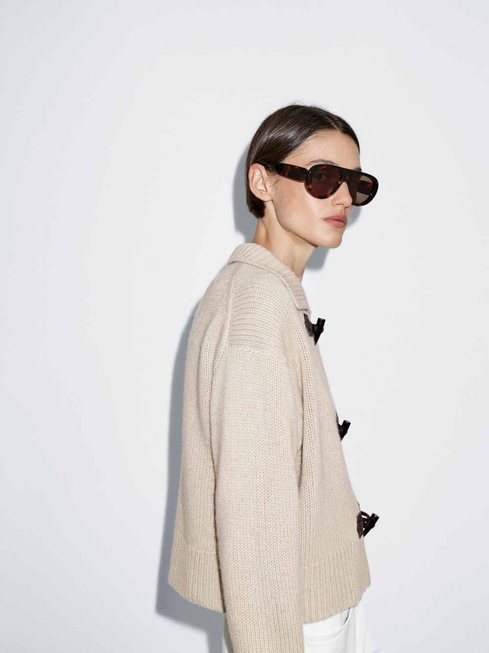 Massimo Dutti Кардиган из смесовой шерсти с пуговицами в форме рога, норка