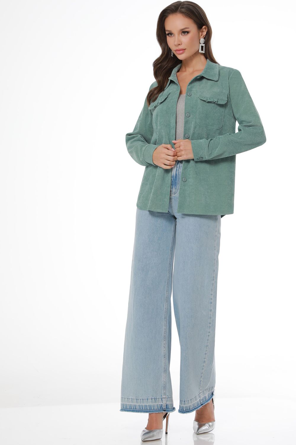 Рубашка из микровельвета с карманами зеленая DStrend (Акция)