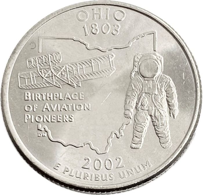 25 центов (1/4 доллара, квотер) 2002 США «Штат Огайо» (P)
