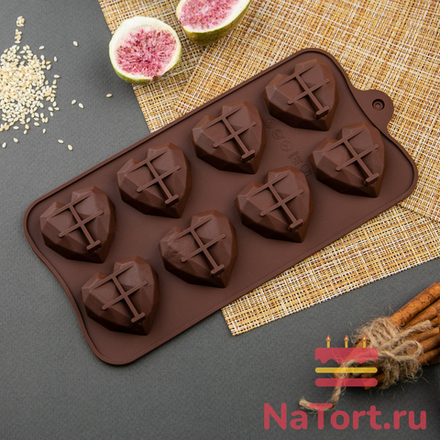 Форма силиконовая «Хрустальные сердца» 8 ячеек