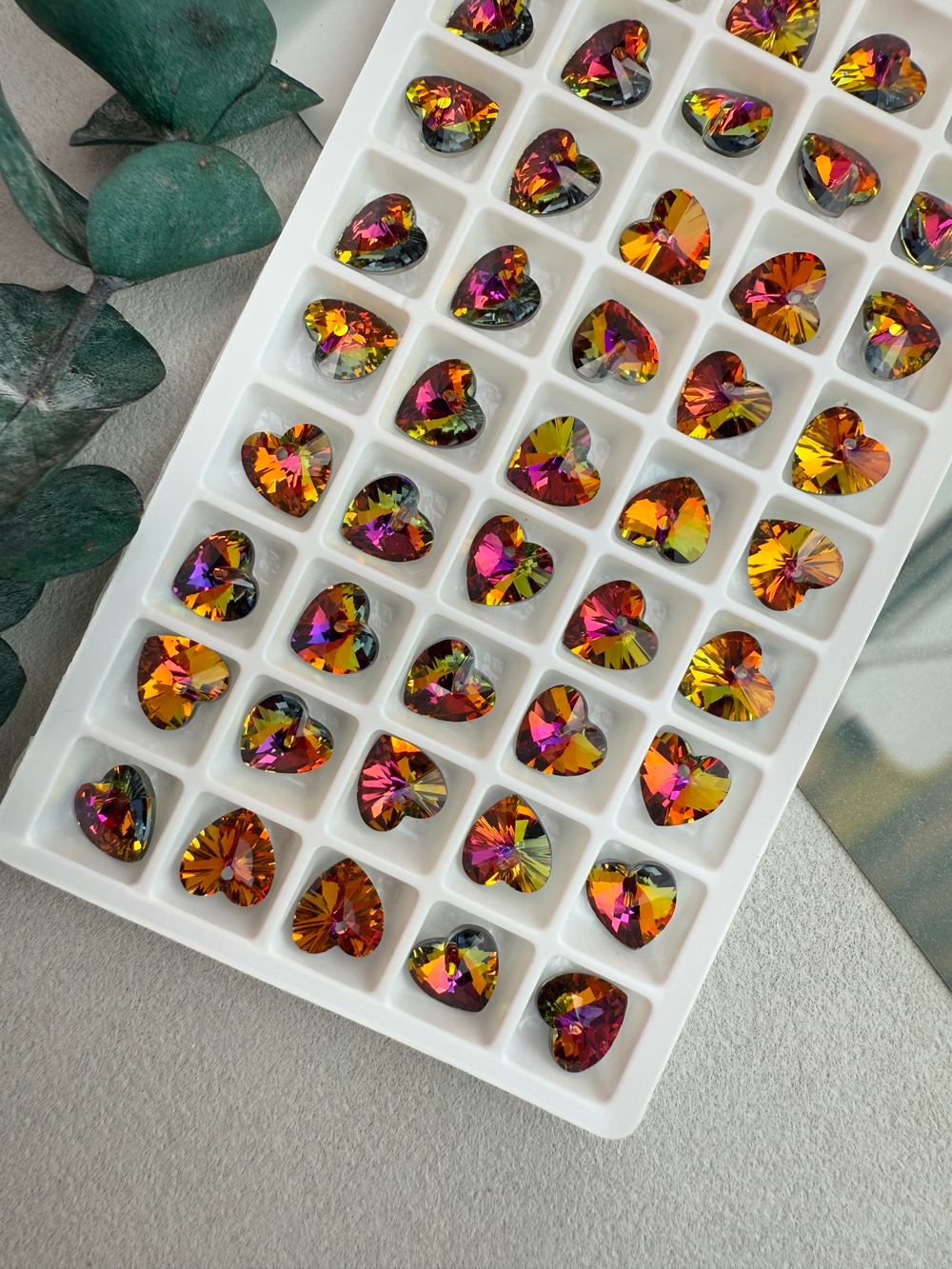Подвеска сердце из хрустального стекла, heart 10 мм, 2 штуки, Огненный закат