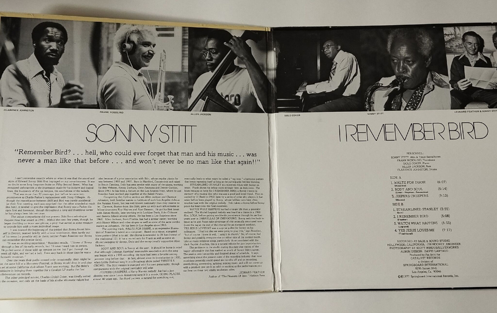 Винтажная виниловая пластинка LP Sonny Stitt I Remember Bird (USA 1977) Waltz For Diane