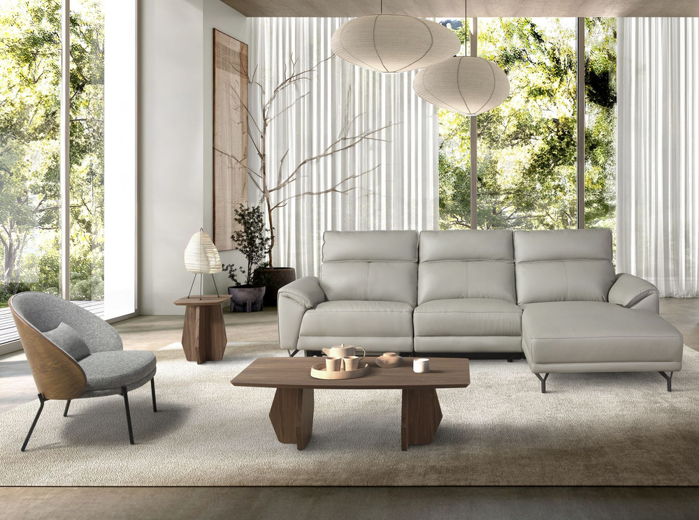 Кресло 5184 из серой ткани и орехового шпона