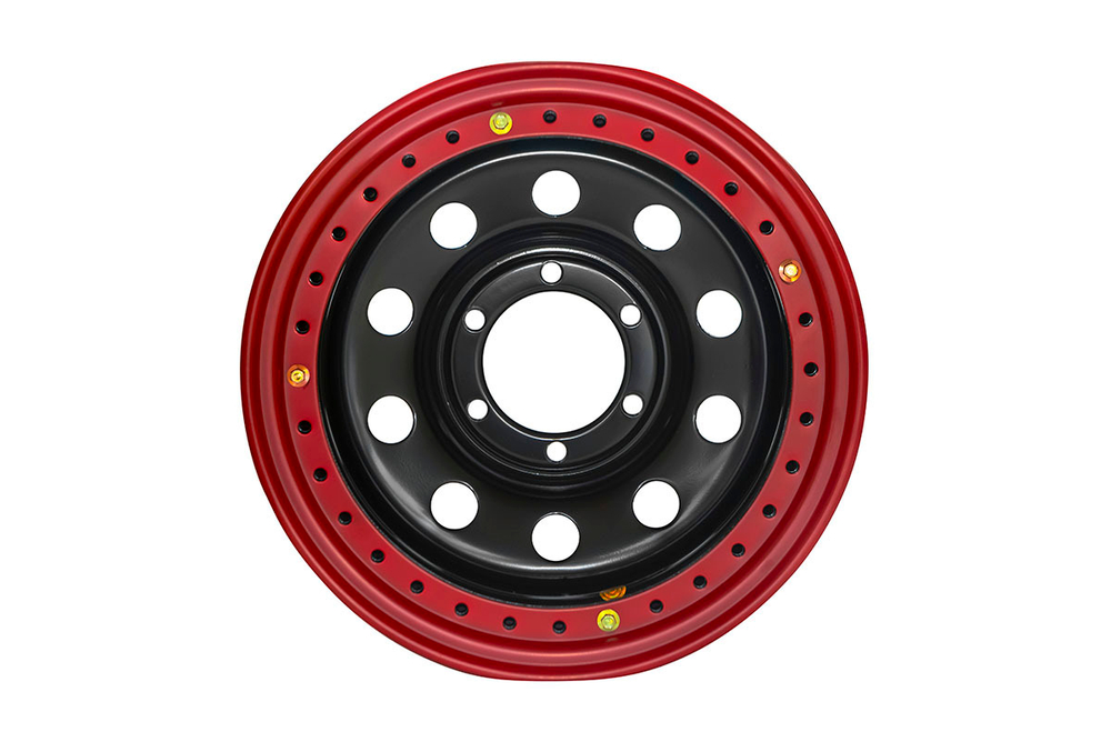 Диск усиленный стальной черный 6x139,7 8xR16 d110 ET-19 с двойным бедлоком (красный)