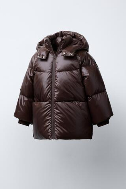 ZARA ПУХОВИК ИЗ ПЕРА И ПУХА WATER REPELLENT И WIND RESISTANT, ТЕМНО-КОРИЧНЕВЫЙ
