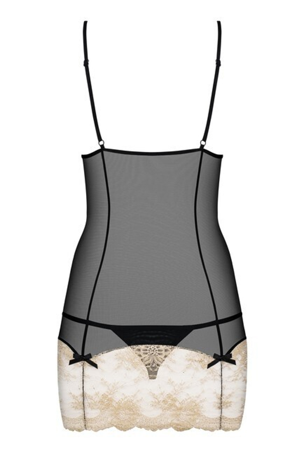 Черный пеньюар с бежевым кружевом Bisquella SM (42-44) (Цвет: бежевый с черным)