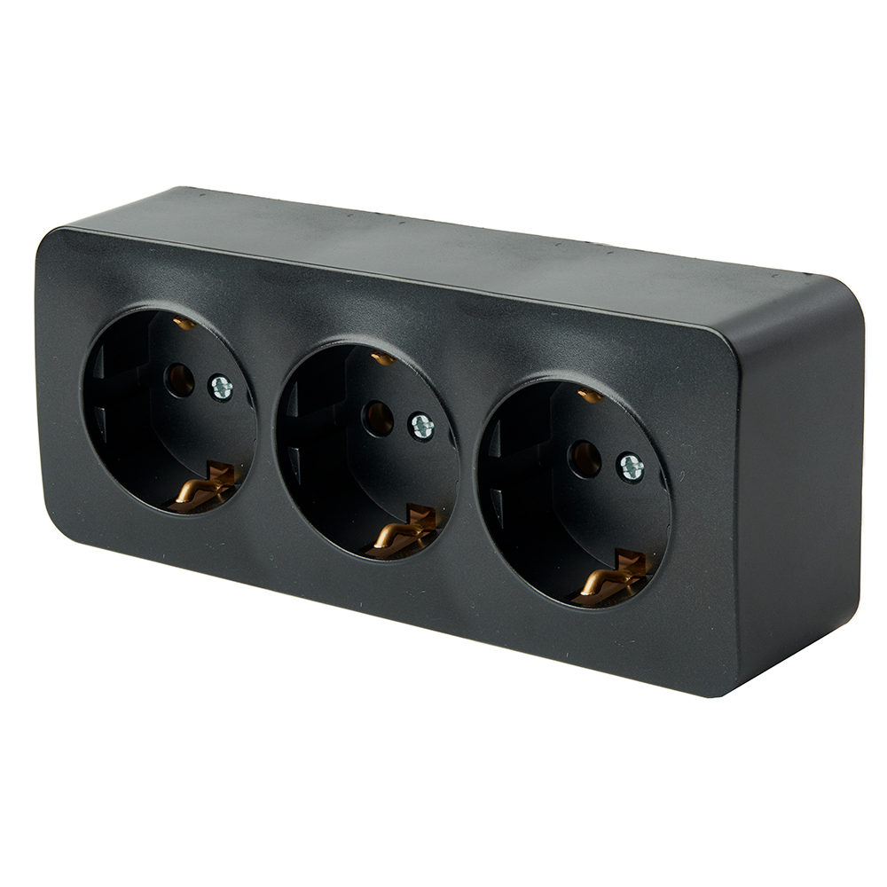 Розетка 3-местная с/з открытой установки. 250В. 16А. IP20. серия София. черный матовый. MST16-13-05