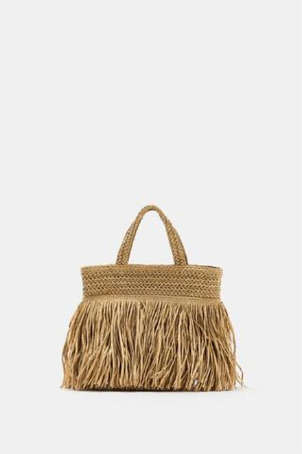 ZARA СУМКА С БАХРОМОЙ, СВЕТЛО-БЕЖЕВЫЙ