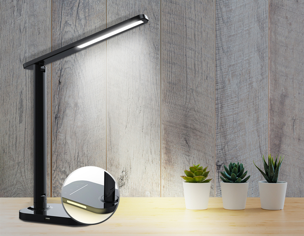 Светодиодная настольная лампа с USB портом и таймером DE445 BK черный LED 3000-6400K 7W