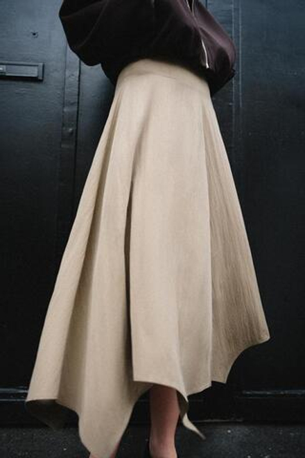 ZARA ЮБКА МИДИ АСИММЕТРИЧНОГО КРОЯ, СВЕТЛЫЙ ЖЕЛТО-КОРИЧНЕВЫЙ